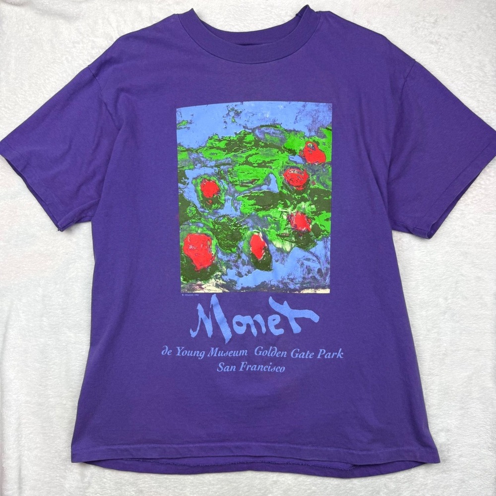 Vintage 1995 Monet de Young Museum San Francisco T-Shirt Purple Water Lillies LG